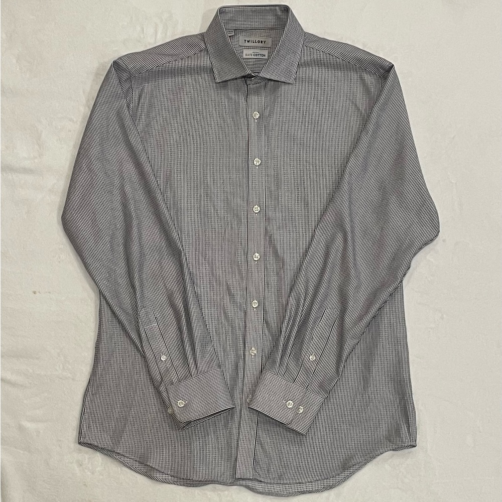 Twillory Mens Dress Shirt Tailored Fit 16.5  34/35   Cotton Blue Check White